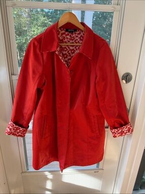 dennis basso Orange Trench Coat with Patterned Lining
